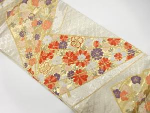 桧扇に桜・菊模様織り出し　袋帯